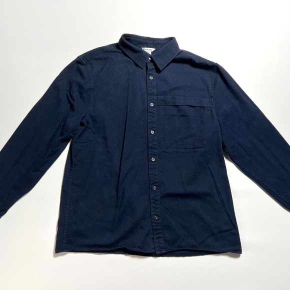 Calvin Klein Navy Blue Button Down Mens Casual Cotton Long Sleeve Shirt Top L - Picture 2 of 16